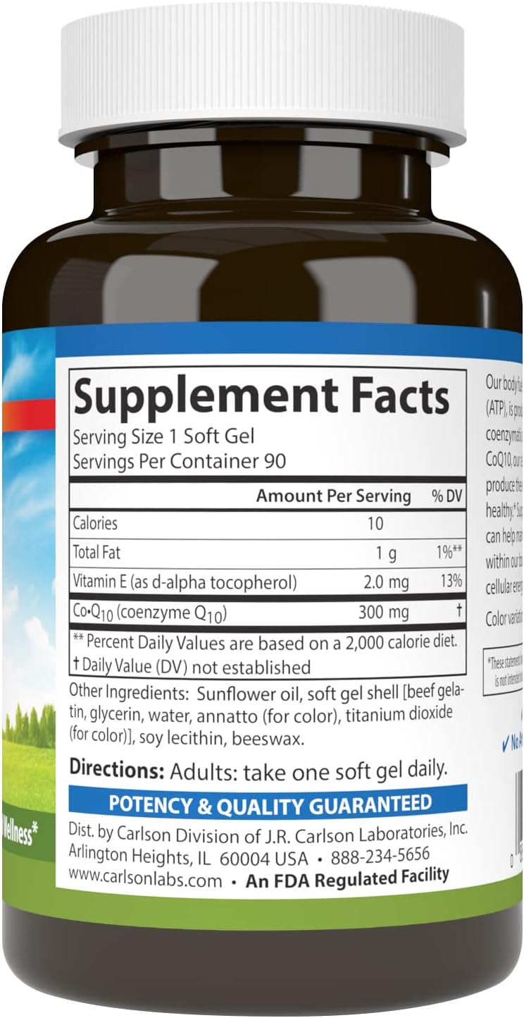 High Potency Carlson Coq10 Softgels - 300mg, 90 Count