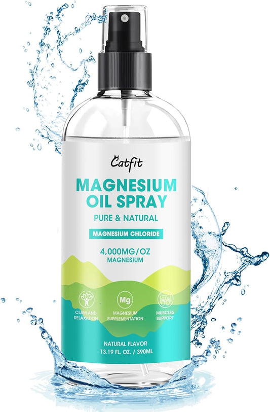 High Potency Catfit Magnesium Oil Spray for Feet and Sleep - Natural Magnesium Chloride with Trace Minerals - Soothes Muscles and Supports Mood - 390ml