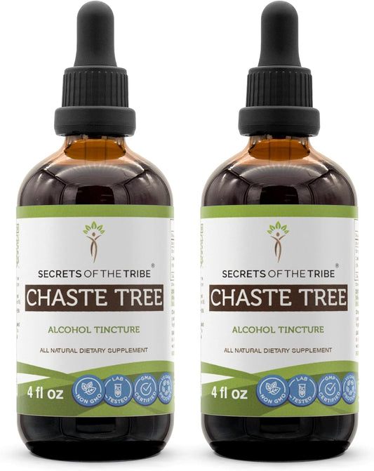 High-Potency Chaste Tree Tincture Alcohol Extract 8 oz - Secrets of the Tribe, Herbal Drops from Vitex Agnus-castus Dried Berry