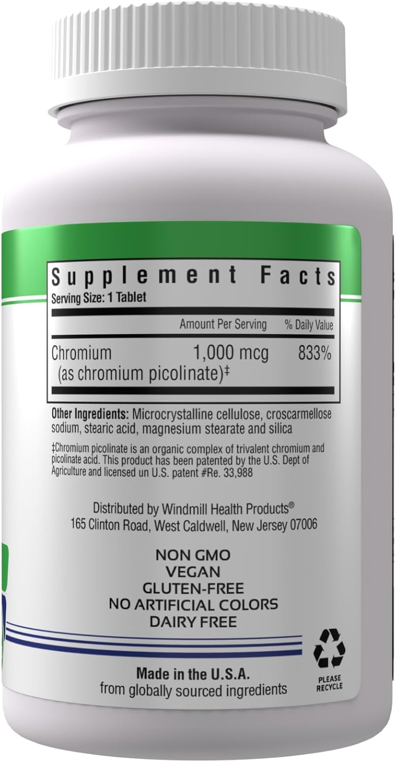 High Potency Chromium Picolinate 1,000 mcg Supplement for Better Absorption - 100 Servings