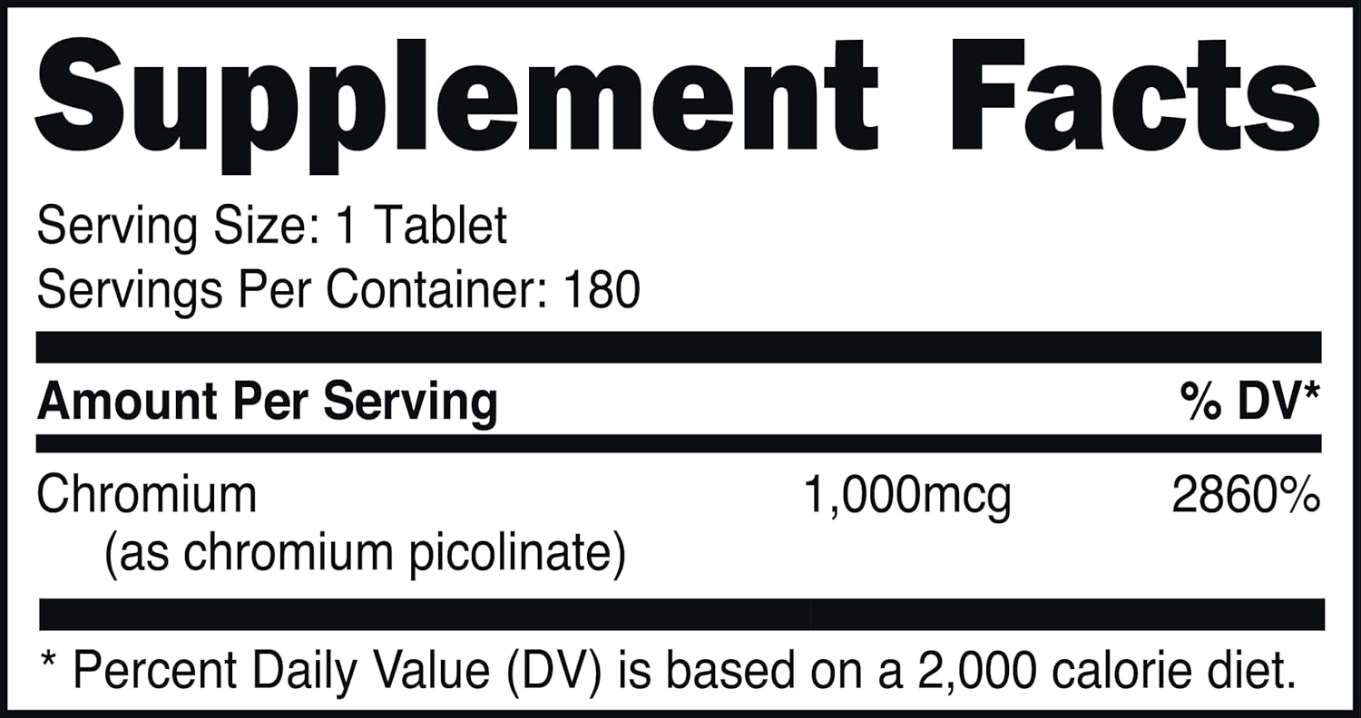 High Potency Chromium Picolinate 1000mcg Tablets - Bucked Up Essentials (180 Servings)