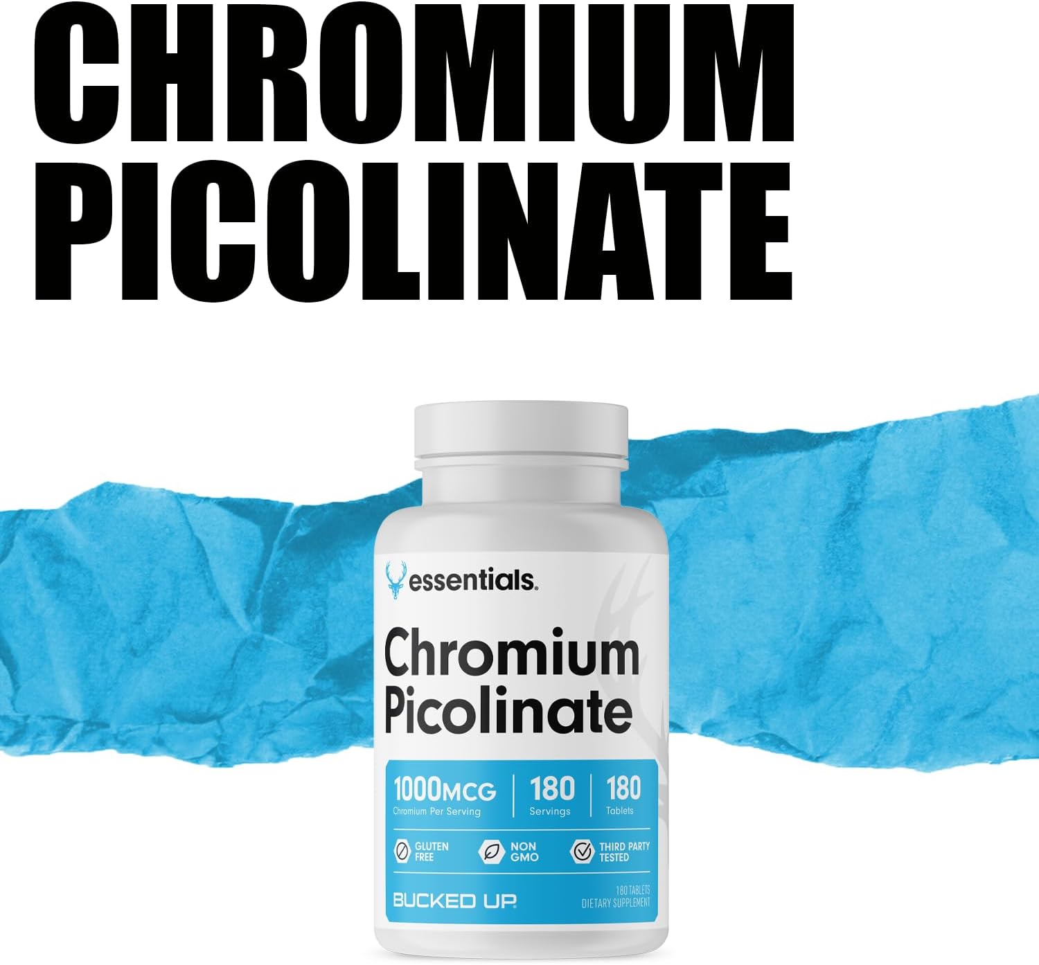 High Potency Chromium Picolinate 1000mcg Tablets - Bucked Up Essentials (180 Servings)