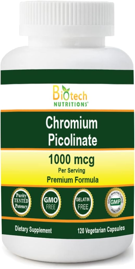High Potency Chromium Picolinate Supplement - 1000 MCG, 120 Vegetable Capsules by Biotech Nutritions