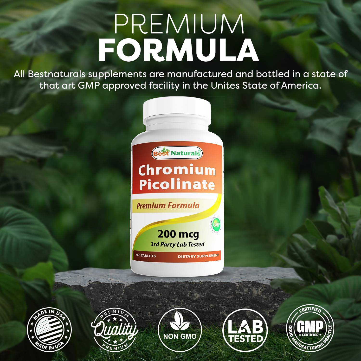 High Potency Chromium Picolinate Tablets - 200 mcg, 240 Tablets - Top Quality Formula for Blood Sugar Support