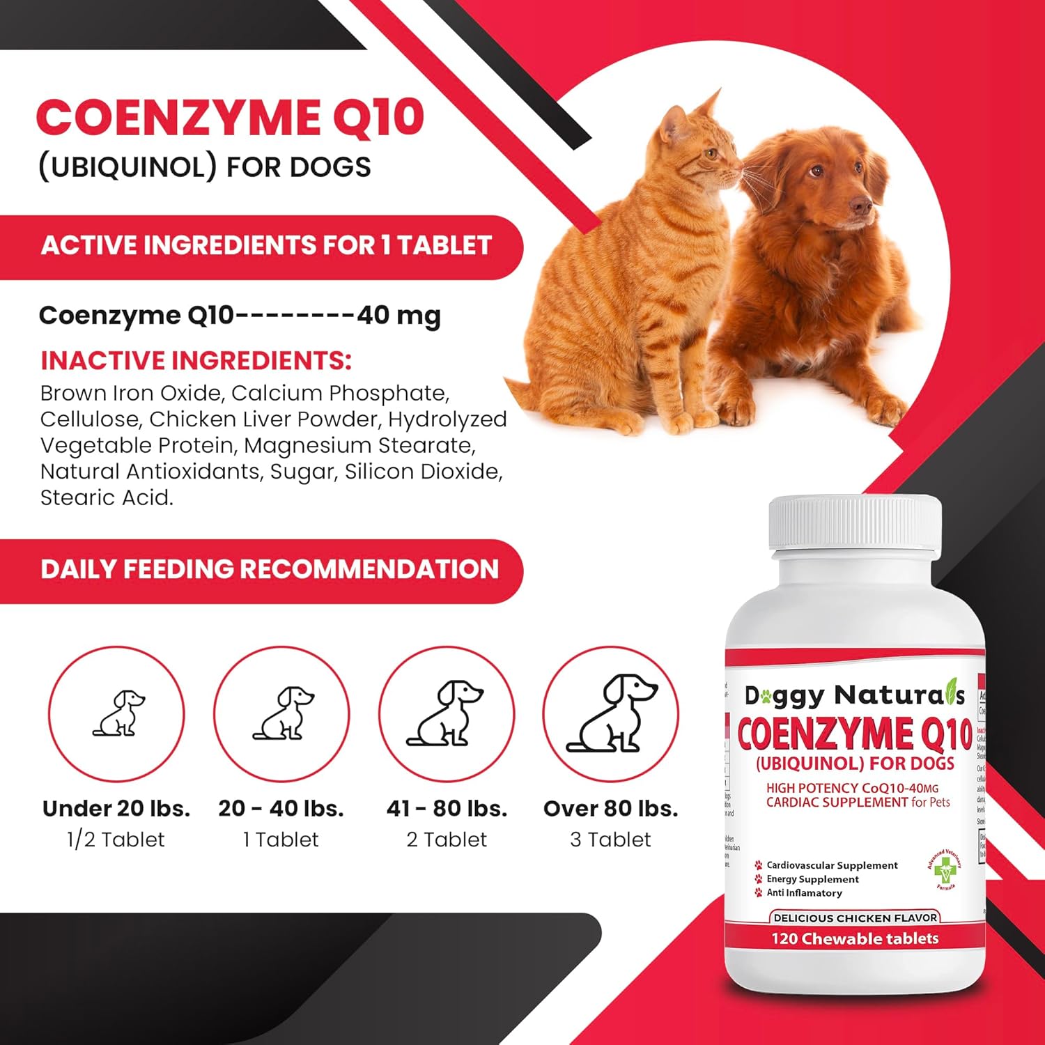 High Potency Coenzyme Q10 for Dogs - 40mg UBIQUINOL (120 Tabs) - Made in U.S.A. - Pet Health Pharma Supplement