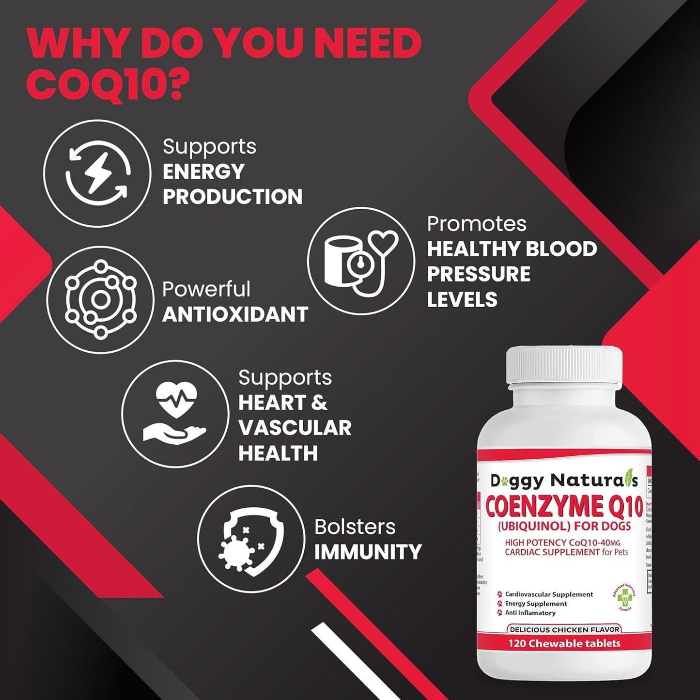 High Potency Coenzyme Q10 for Dogs - 40mg UBIQUINOL (120 Tabs) - Made in U.S.A. - Pet Health Pharma Supplement