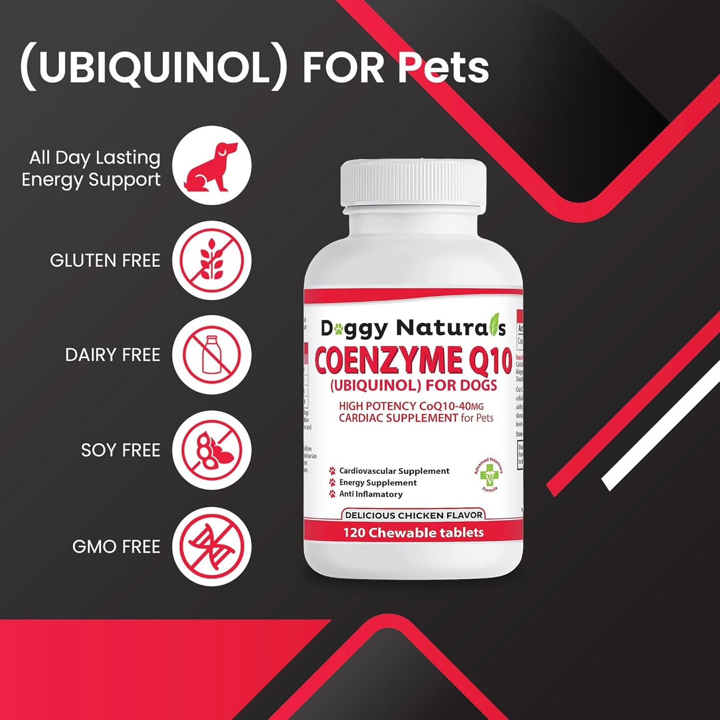 High Potency Coenzyme Q10 for Dogs - 40mg UBIQUINOL (120 Tabs) - Made in U.S.A. - Pet Health Pharma Supplement