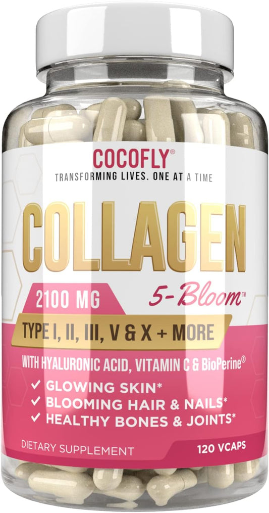 High Potency Collagen Pills for Women - 120 Capsules, 2100mg Hydrolyzed Collagen, Grass Fed Supplements with Hyaluronic Acid, Vitamin C, Bioperine - Anti-Aging Support for Skin and Hair