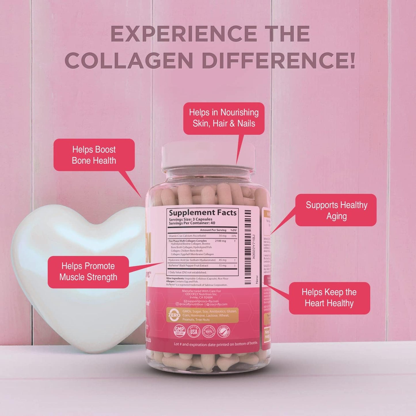 High Potency Collagen Pills for Women - 120 Capsules, 2100mg Hydrolyzed Collagen, Grass Fed Supplements with Hyaluronic Acid, Vitamin C, Bioperine - Anti-Aging Support for Skin and Hair