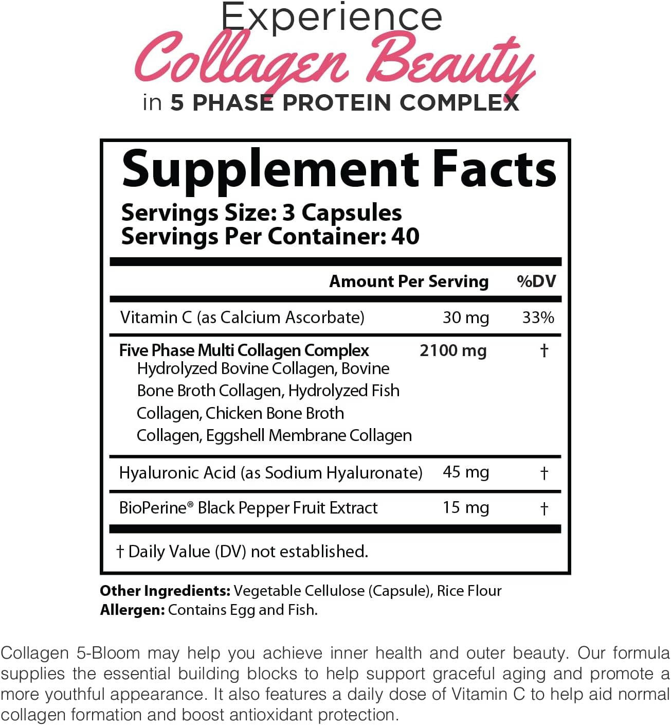 High Potency Collagen Pills for Women - 120 Capsules, 2100mg Hydrolyzed Collagen, Grass Fed Supplements with Hyaluronic Acid, Vitamin C, Bioperine - Anti-Aging Support for Skin and Hair