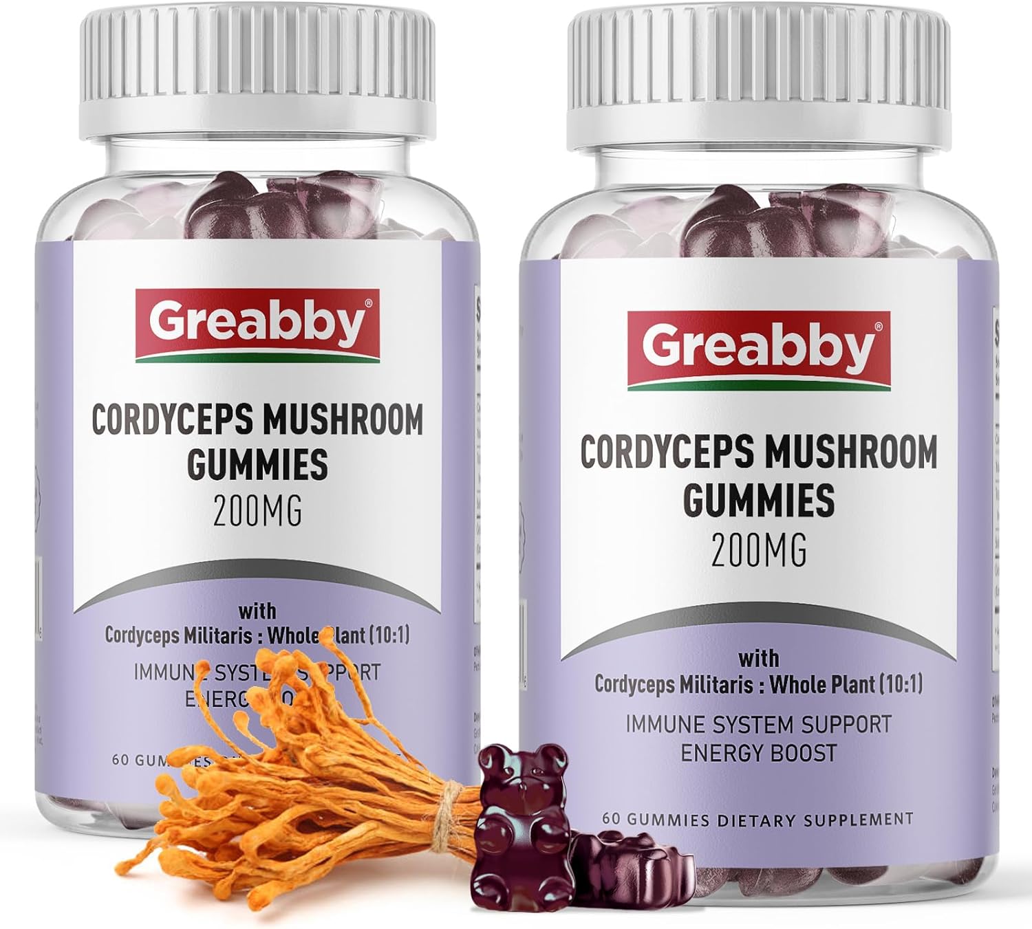 High Potency Cordyceps Mushroom Gummies 2000mg - Herbal Energy Support with ATP Circulation - 120 Count
