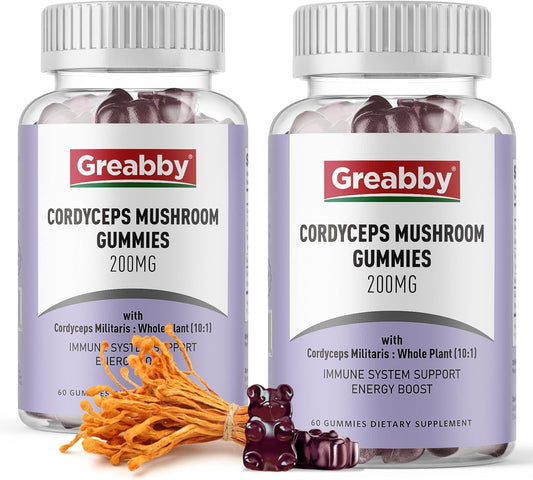 High Potency Cordyceps Mushroom Gummies 2000mg - Herbal Energy Support with ATP Circulation - 120 Count