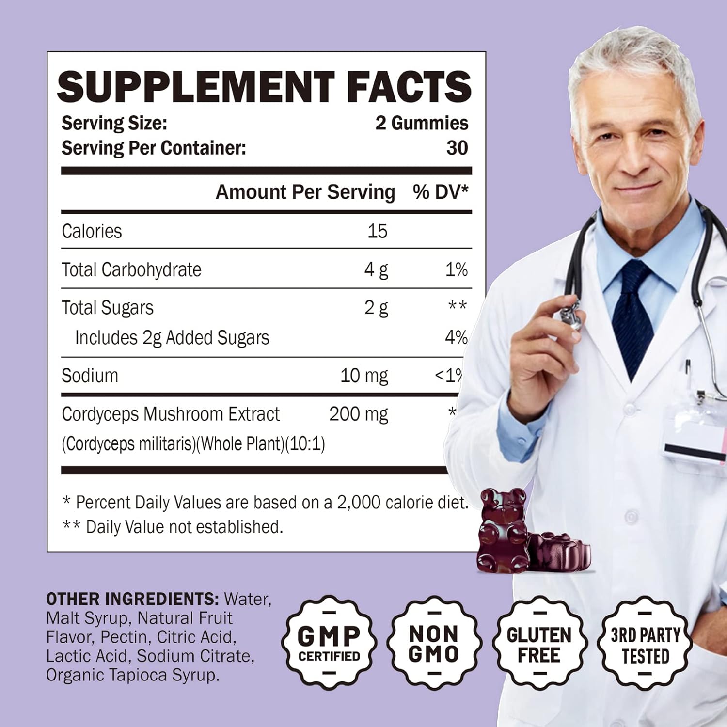 High Potency Cordyceps Mushroom Gummies 2000mg - Herbal Energy Support with ATP Circulation - 120 Count