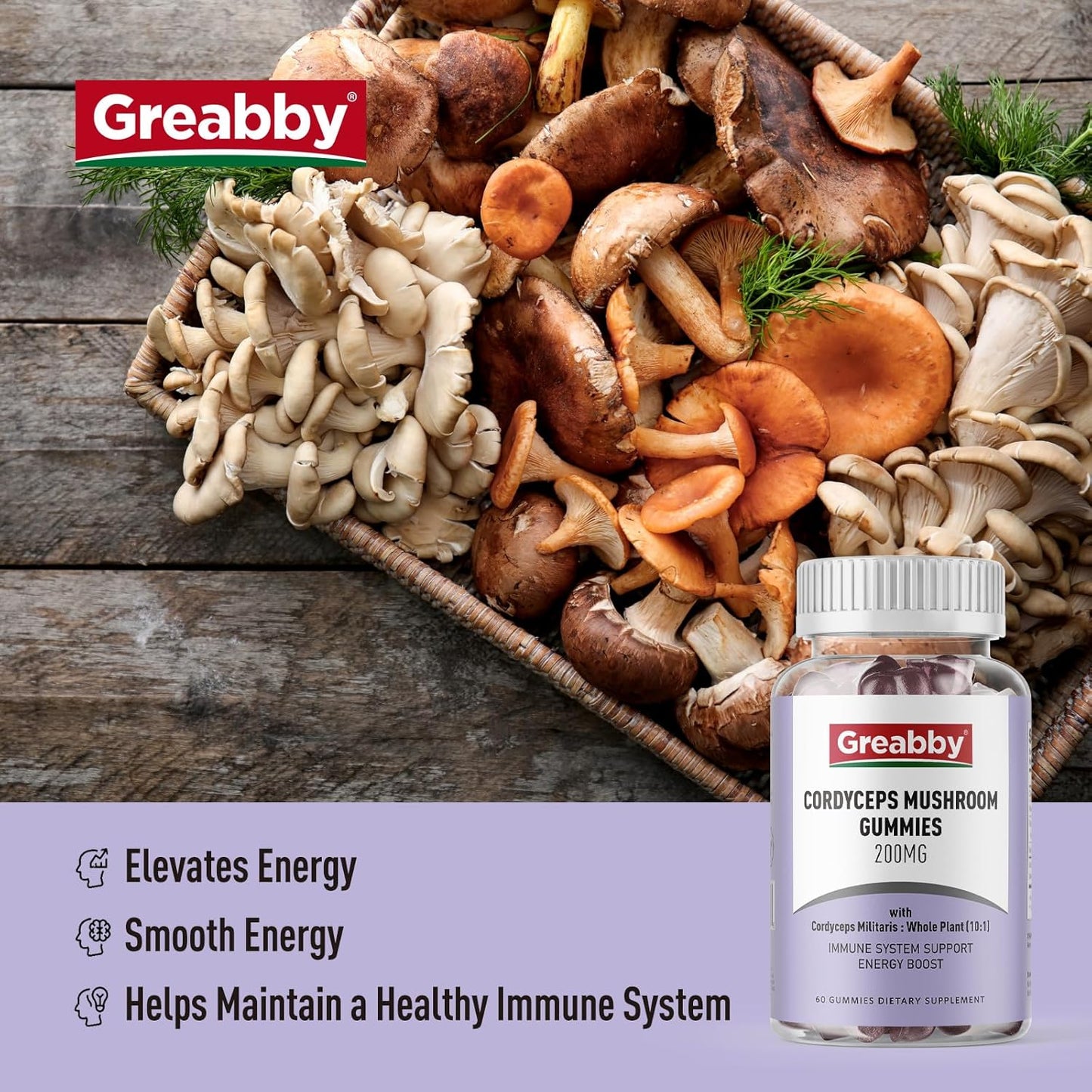 High Potency Cordyceps Mushroom Gummies 2000mg - Herbal Energy Support with ATP Circulation - 120 Count