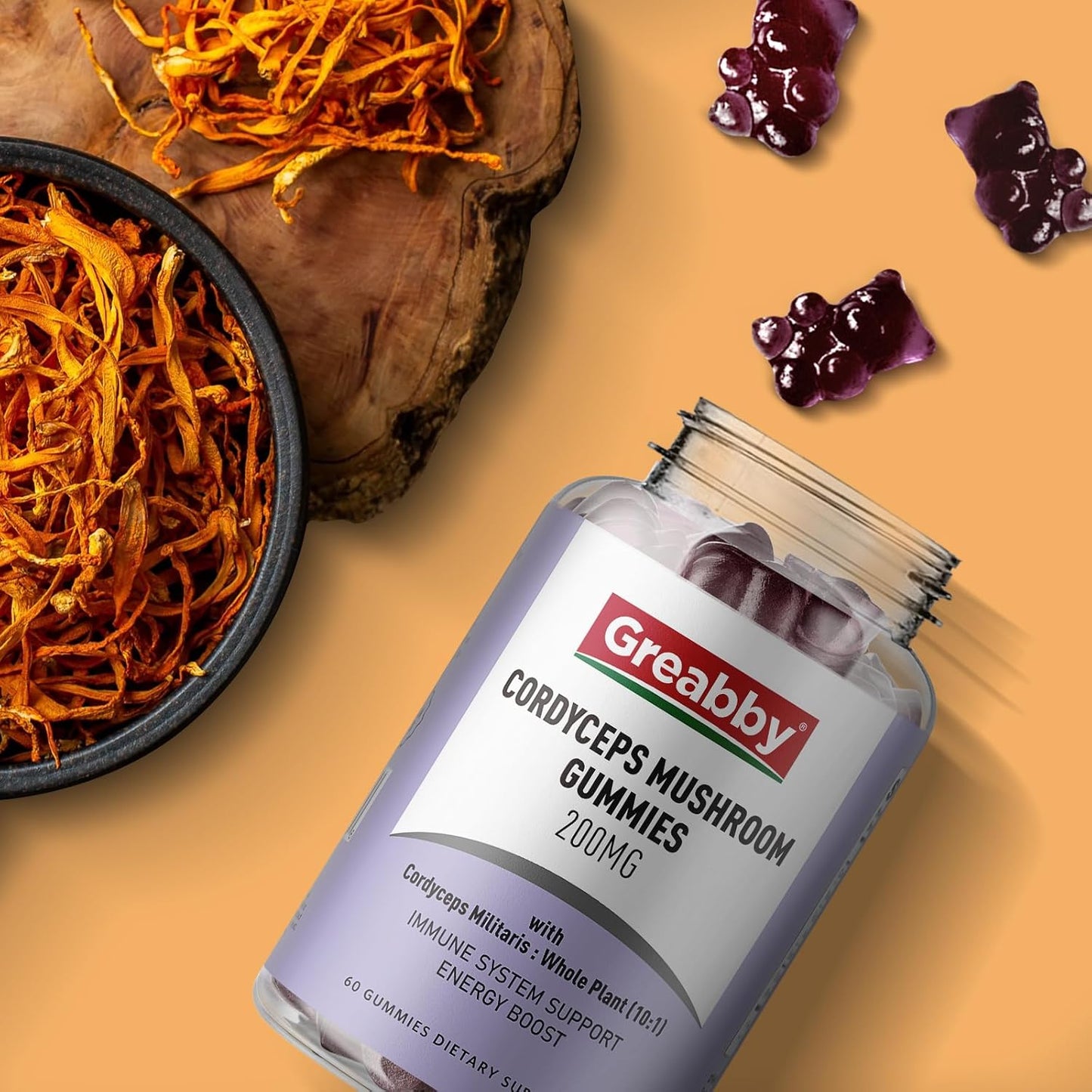 High Potency Cordyceps Mushroom Gummies 2000mg - Herbal Energy Support with ATP Circulation - 120 Count