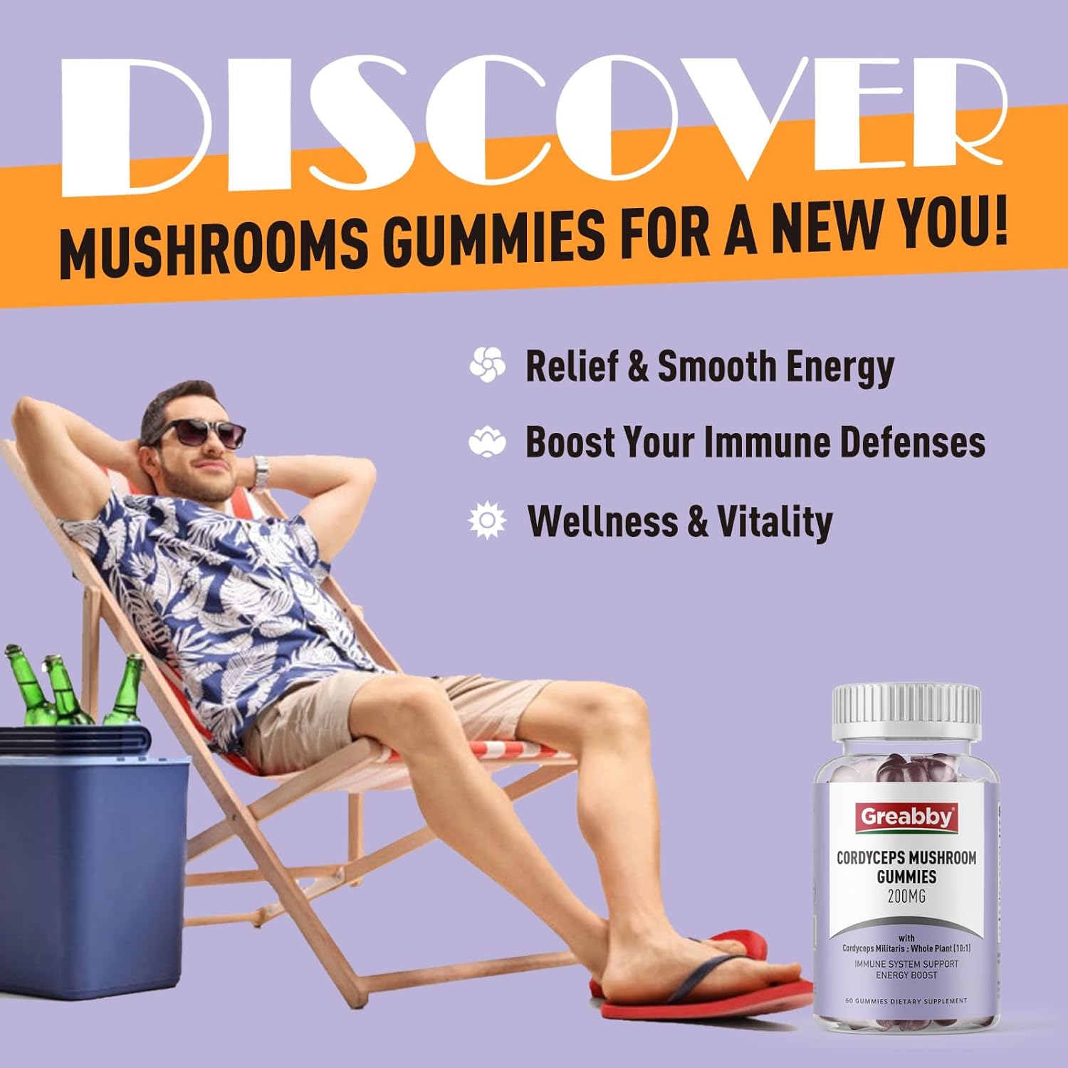 High Potency Cordyceps Mushroom Gummies 2000mg - Herbal Energy Support with ATP Circulation - 120 Count