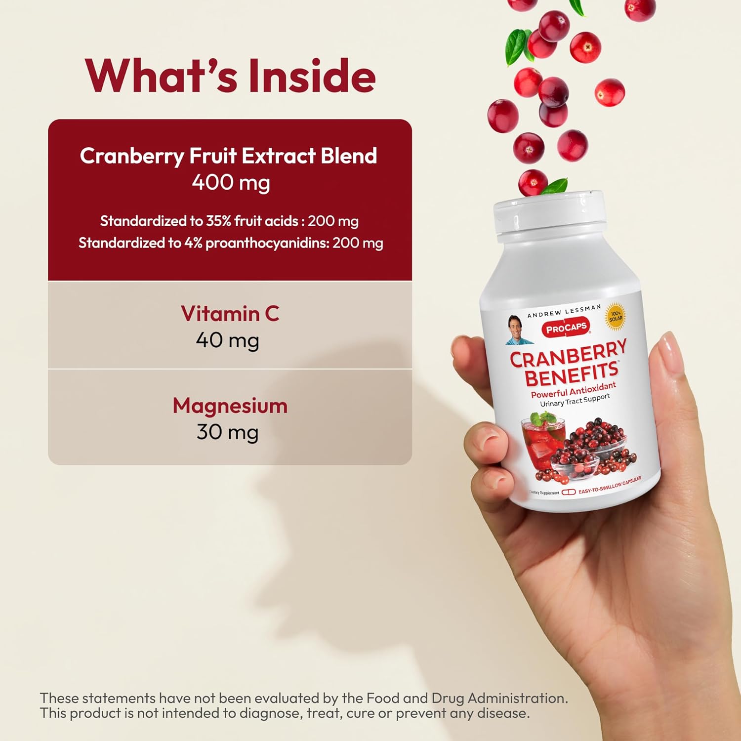 High Potency Cranberry Extract Capsules for Bladder & Urinary Tract Health - 120 Count