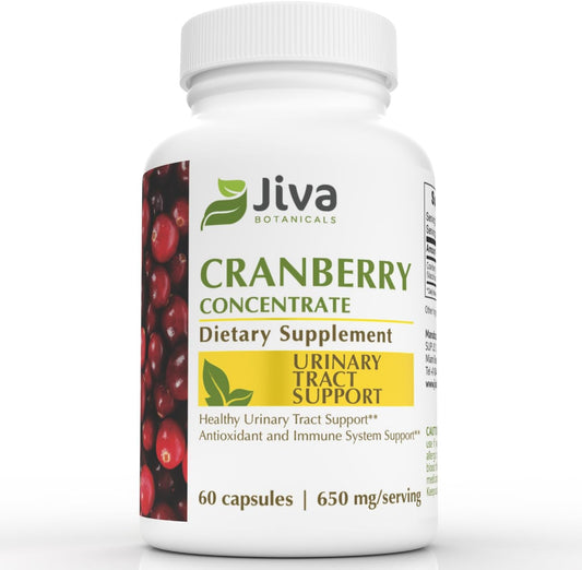 High Potency Cranberry Supplement for Women - 650 mg Concentrated Cranberry Extract Pills for Urinary Tract Health - 60 Capsules by Jiva Botanicals
