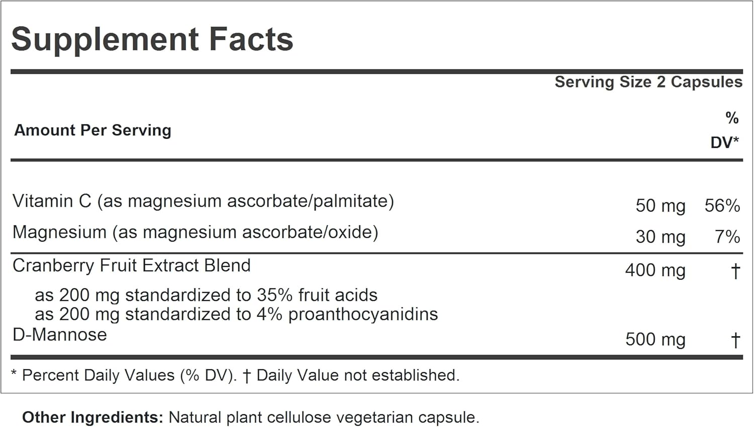 High Potency Cranberry with D-Mannose Capsules for Bladder & Kidney Health