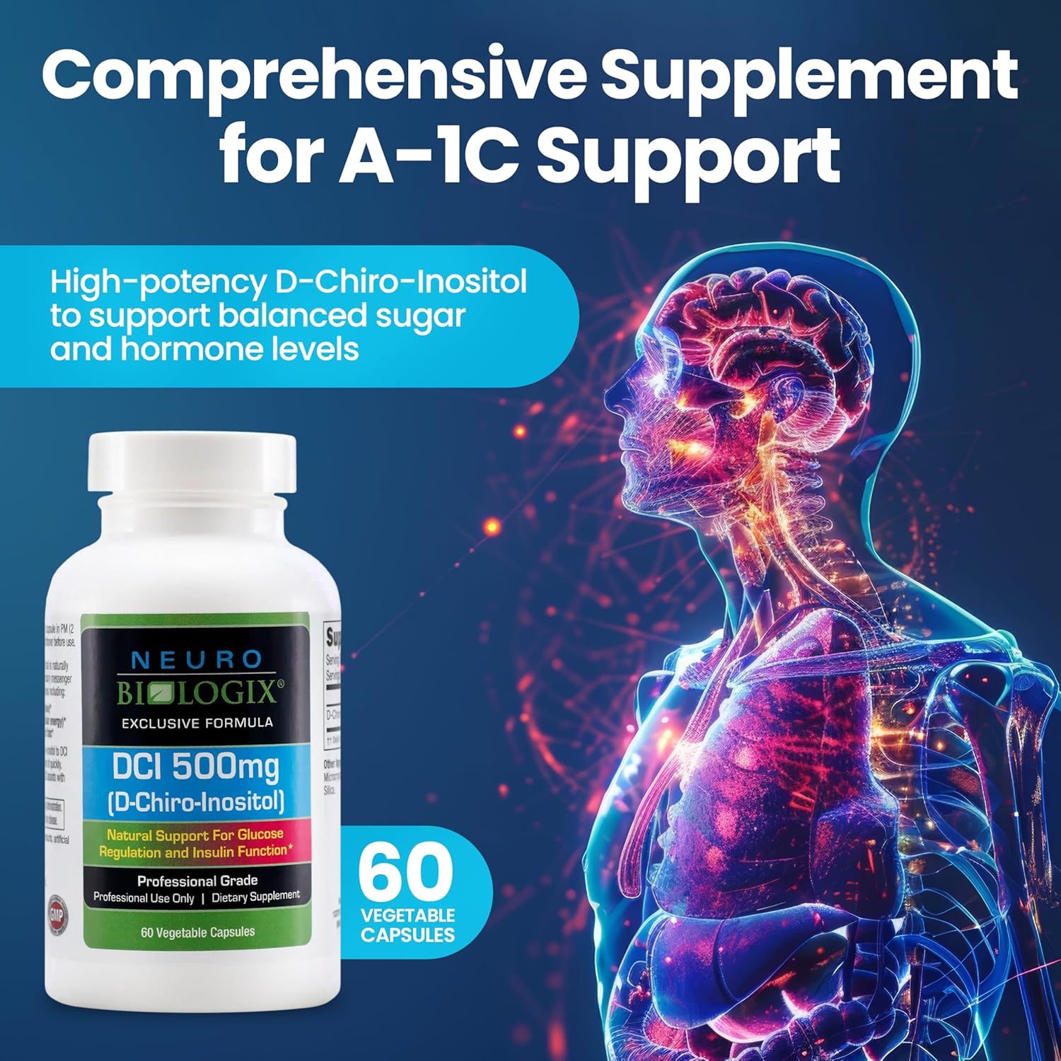 High-Potency D-Chiro-Inositol Capsules 500mg - Support Hormone Balance, Mood, and Energy - 60 Veggie Capsules