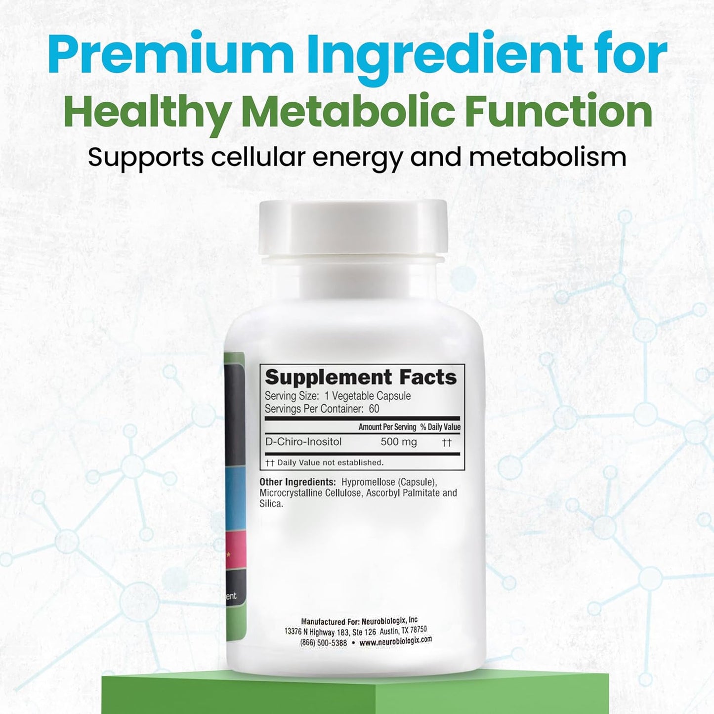 High-Potency D-Chiro-Inositol Capsules 500mg - Support Hormone Balance, Mood, and Energy - 60 Veggie Capsules