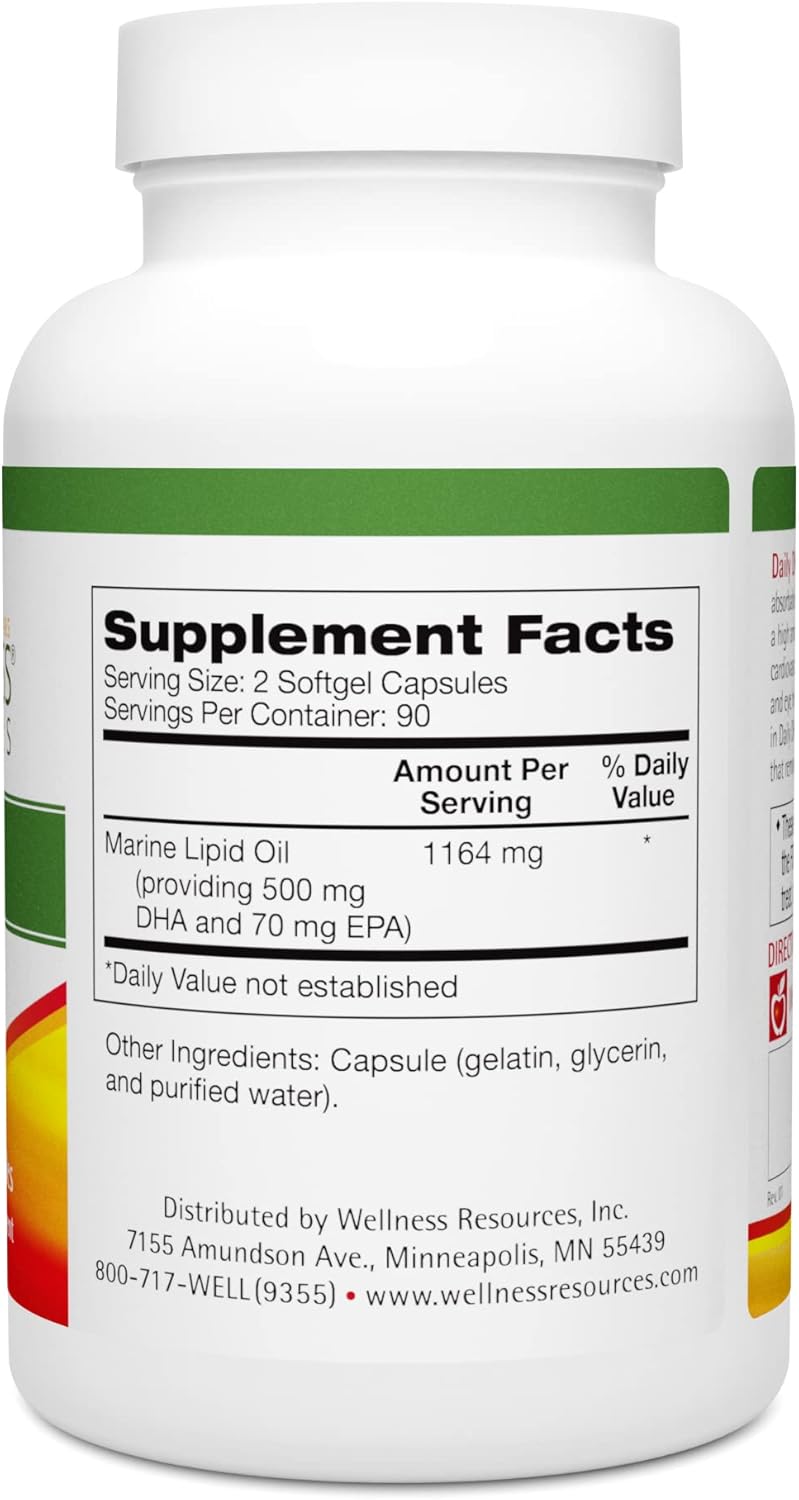 High Potency Daily DHA Fish Oil Supplement - 180 Capsules, Purest Form, Wellness Resources