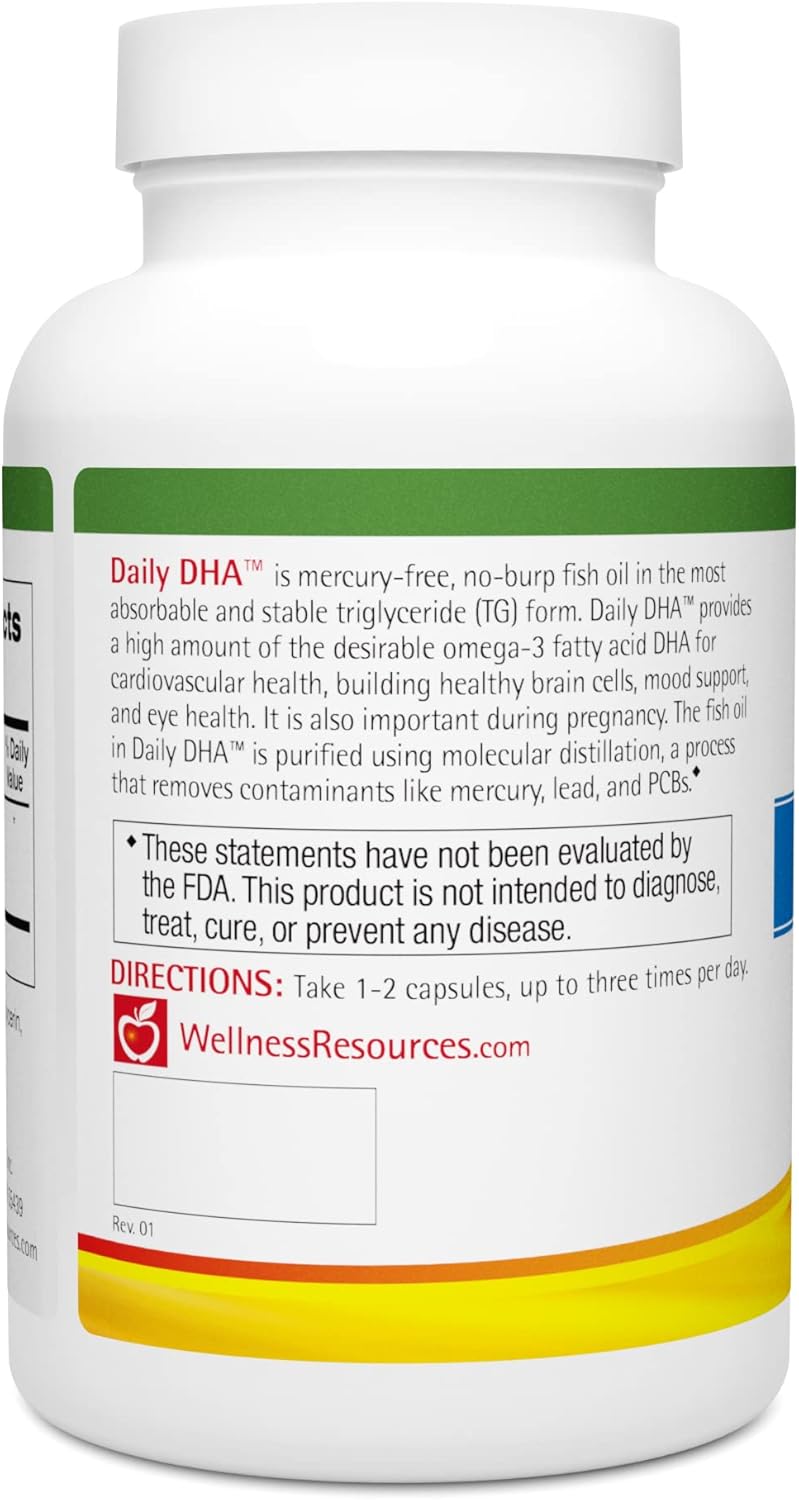 High Potency Daily DHA Fish Oil Supplement - 180 Capsules, Purest Form, Wellness Resources