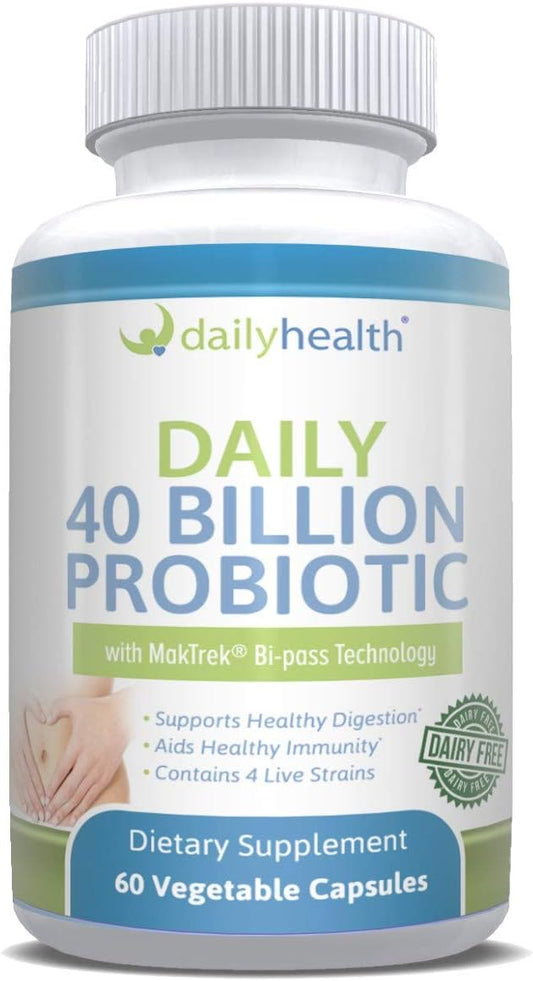 High-Potency Daily Probiotic with 40 Billion CFU for Digestion & Immune Support - 60 Veggie Capsules
