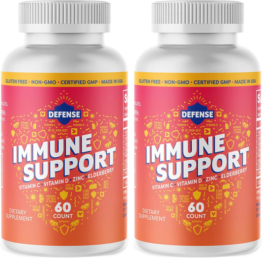 High Potency Defense Immune Support Supplement for Adults | Boost Immune System with Vitamin C, Zinc, Elderberry, and D3 | 30 Day Supply | Antioxidant | Non GMO, Gluten-Free