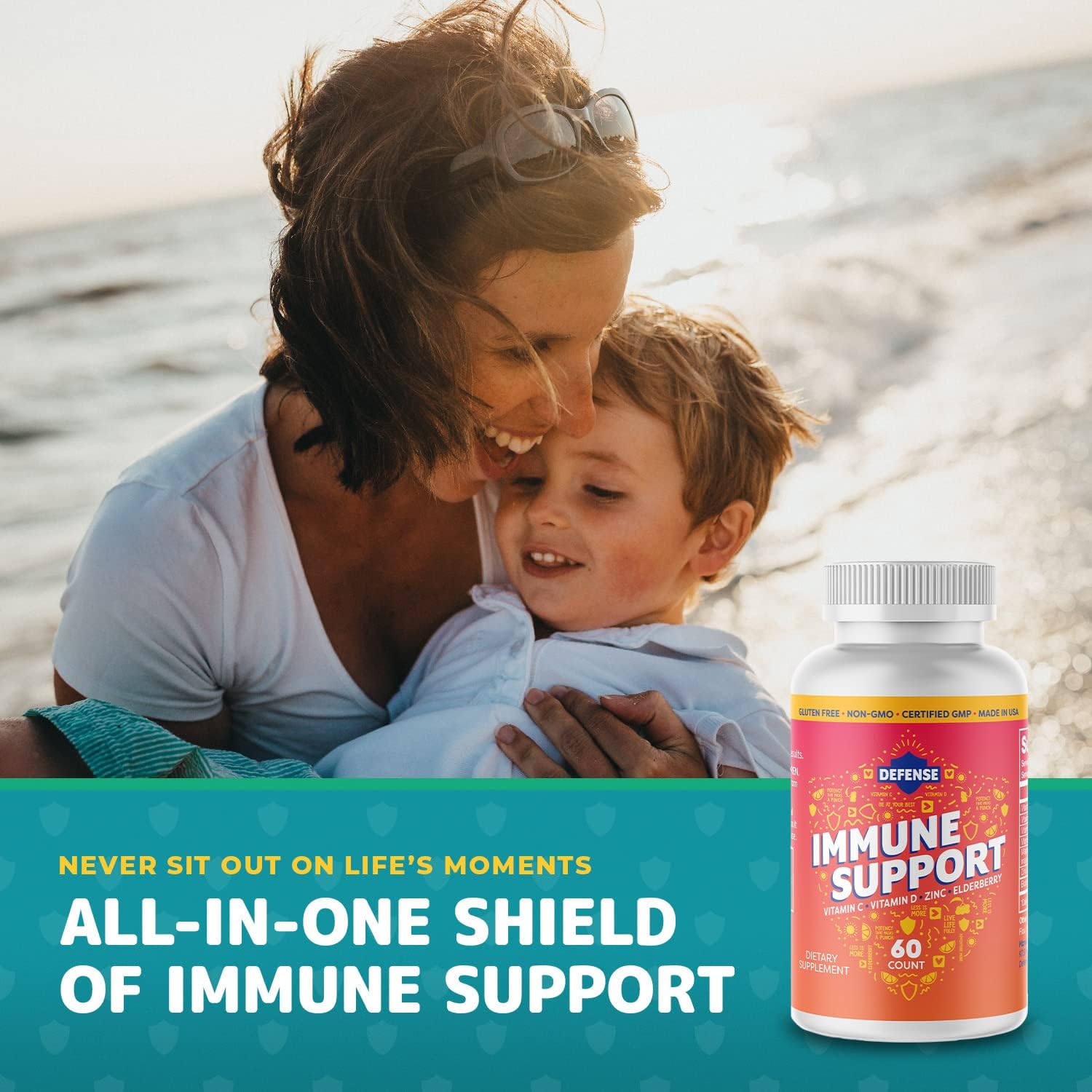 High Potency Defense Immune Support Supplement for Adults | Boost Immune System with Vitamin C, Zinc, Elderberry, and D3 | 30 Day Supply | Antioxidant | Non GMO, Gluten-Free