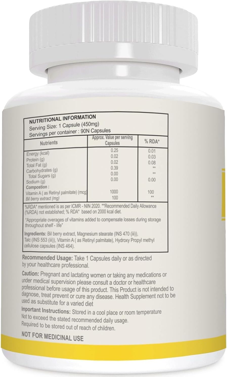 High Potency Double Strength Vitamin A Capsules with Bilberry & Retinyl Palmitate Extracts for Vision & Immune Support - 90 Veg Caps