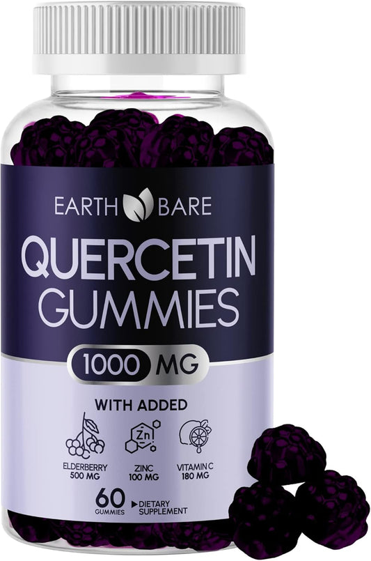 High-Potency Earth Bare Quercetin Gummies with Vitamin C, Zinc, Elderberry for Adults and Kids | Immune Support for Boosted Wellness | 30 Day Supply