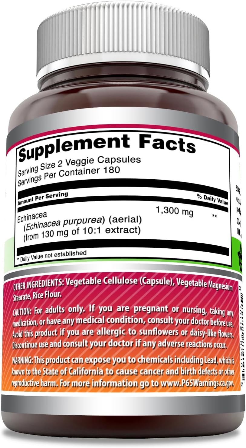 High Potency Echinacea Supplement | 1300mg Per Serving | 360 Veggie Capsules | Non-GMO & Gluten Free | USA Made