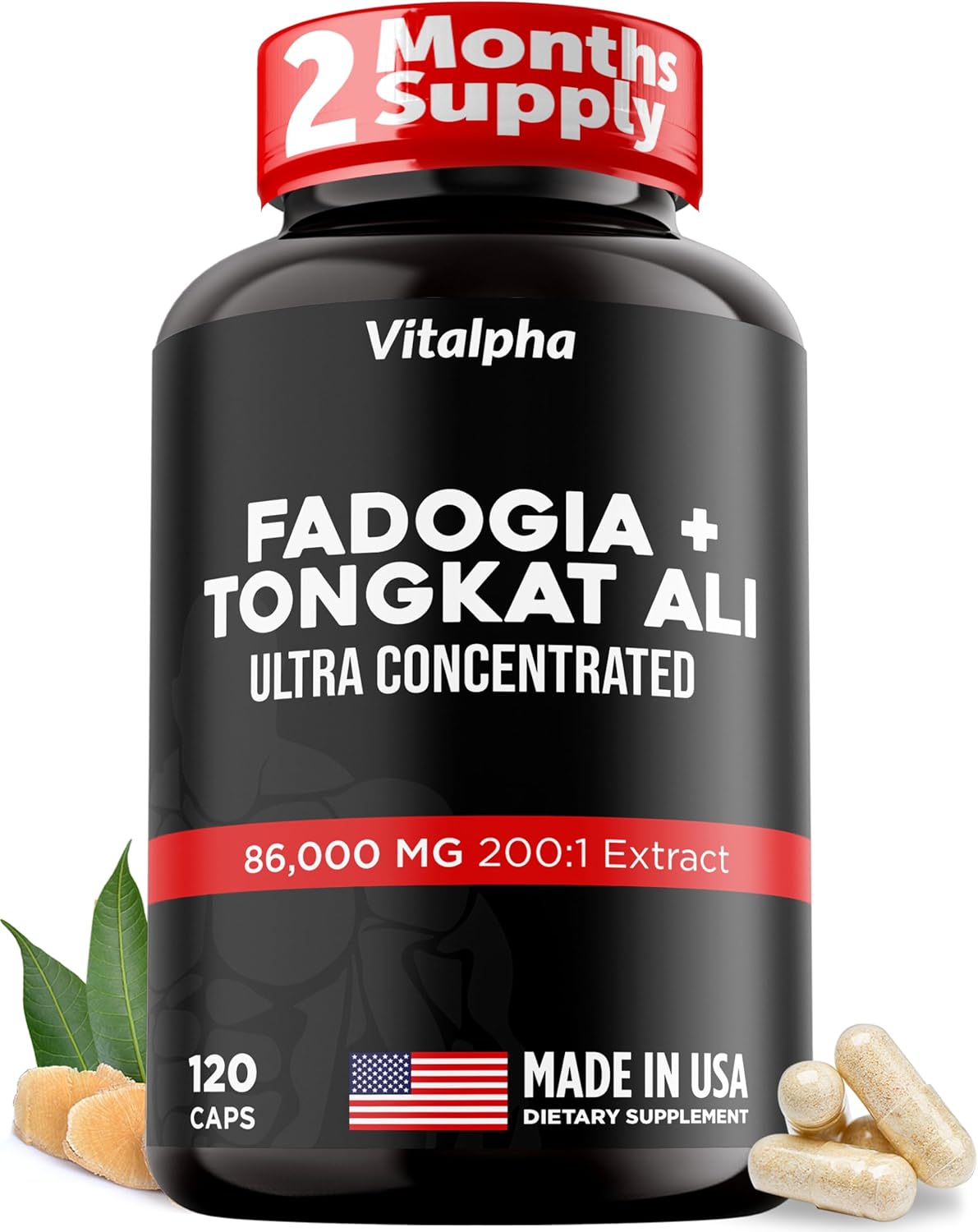 High Potency Fadogia Agrestis Tongkat Ali Blend for Athletic Performance & Muscle Mass - 86,000mg Ultra Concentrated Formula - 120 Capsules