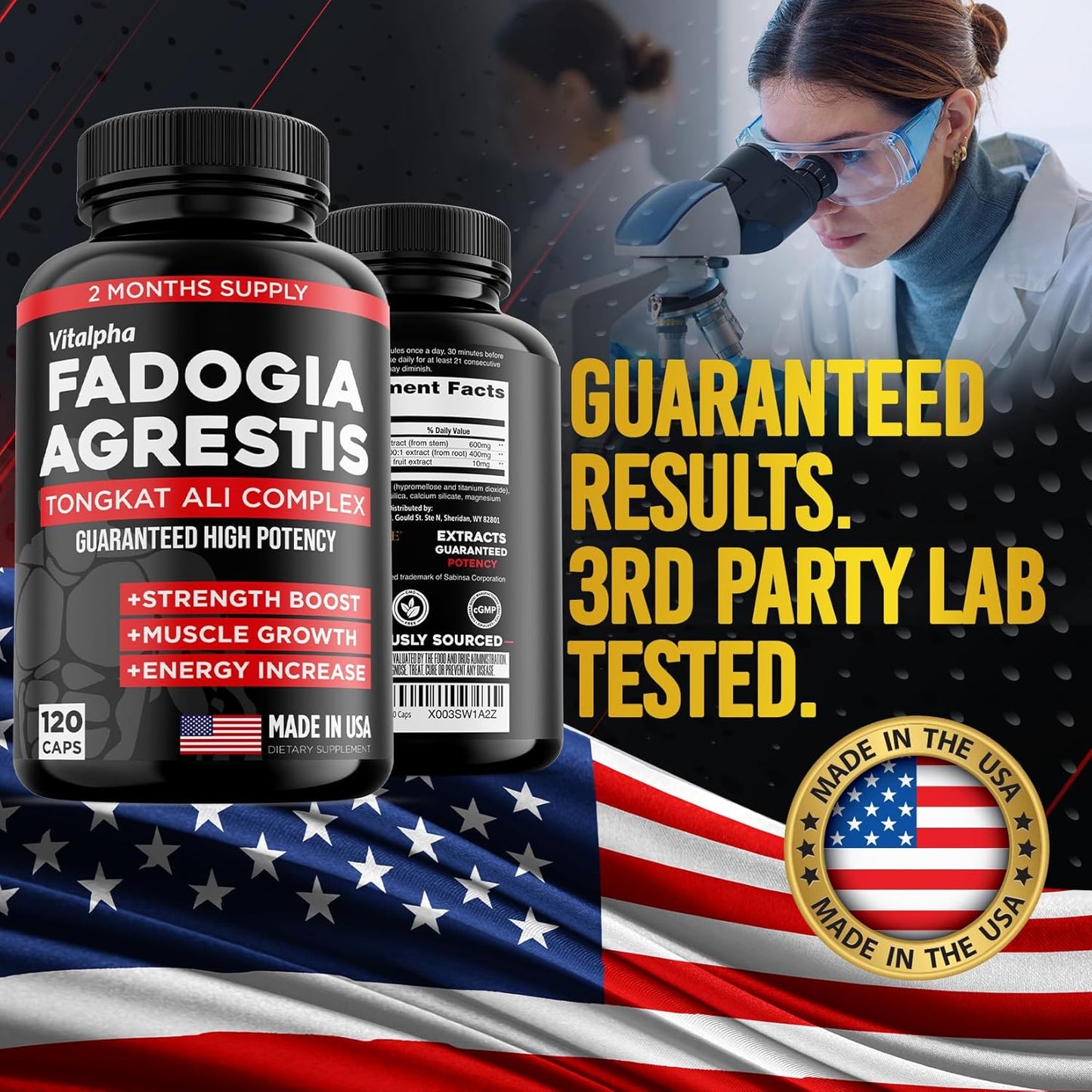 High Potency Fadogia Agrestis Tongkat Ali Blend for Athletic Performance & Muscle Mass - 86,000mg Ultra Concentrated Formula - 120 Capsules