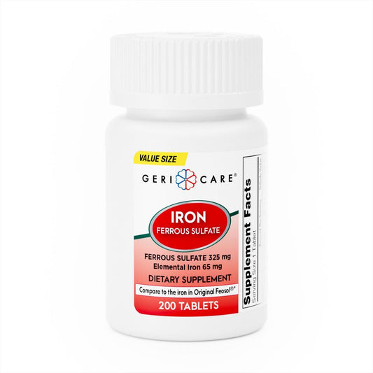 High Potency Ferrous Sulfate Tablets 325mg with 65mg Elemental Iron | Iron Supplement 200 Count Bottle