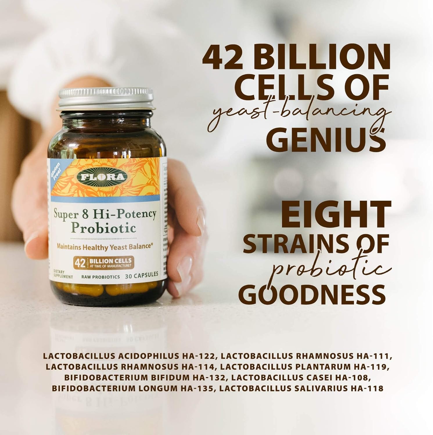 High Potency Flora Super 8 Probiotics - 30 Count for Digestive Health - 42 Billion CFU, Raw, Gluten Free - Men & Women - 1 Month Supply