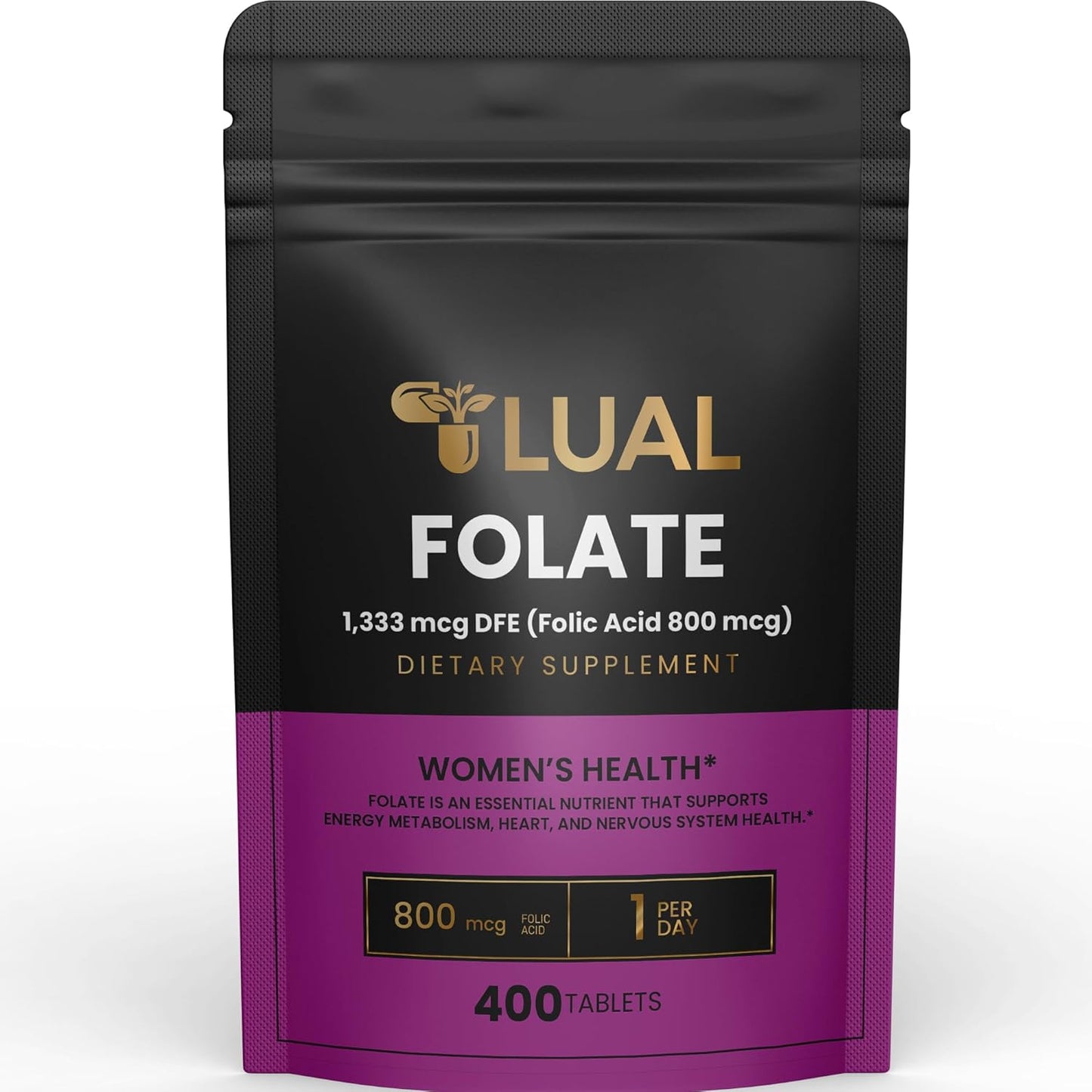 High-Potency Folate Supplement for Pregnancy Support - 1,333 mcg DFE (800 mcg Folic Acid) - 400 Count Bottle - Designed for Women