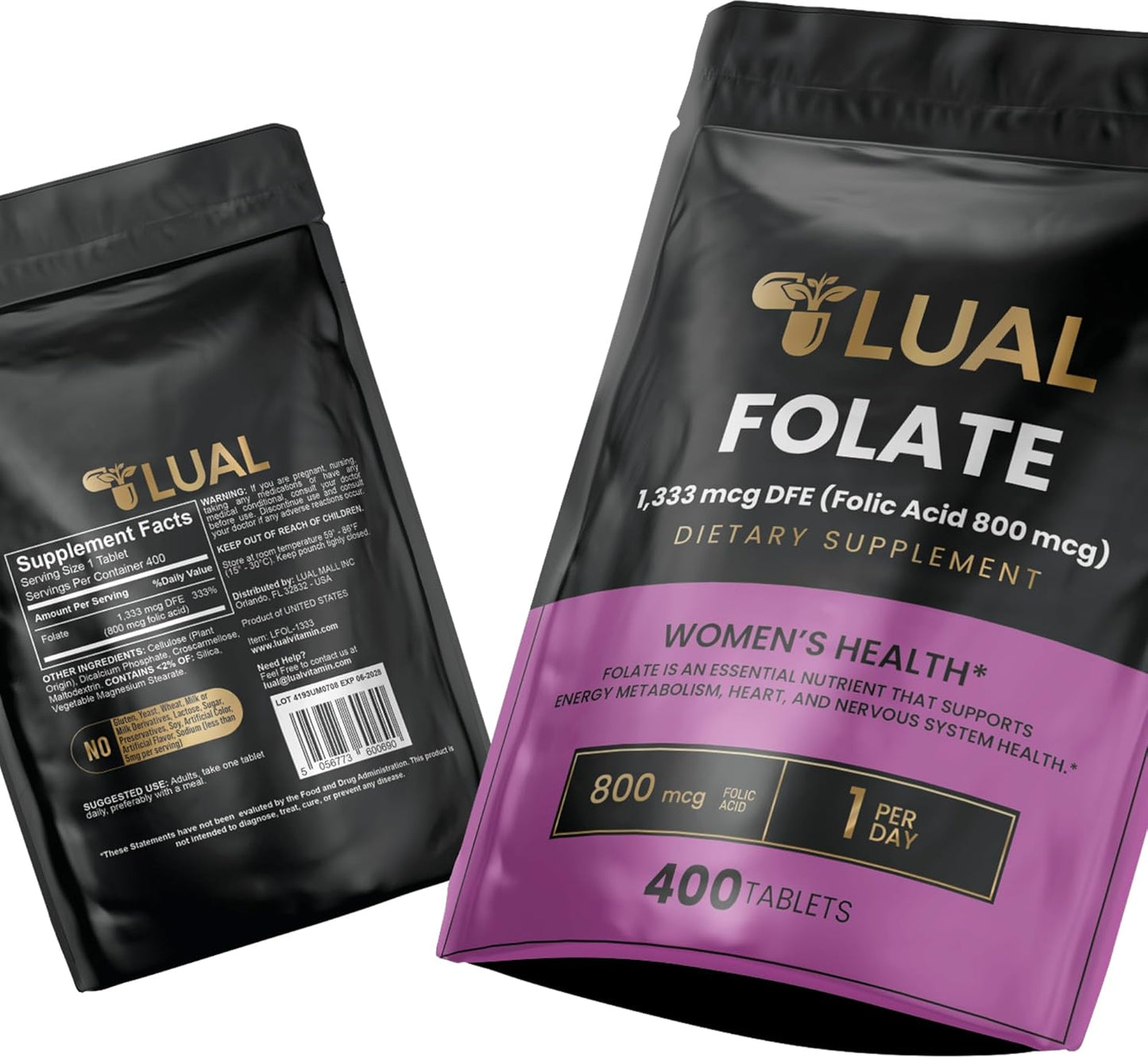 High-Potency Folate Supplement for Pregnancy Support - 1,333 mcg DFE (800 mcg Folic Acid) - 400 Count Bottle - Designed for Women
