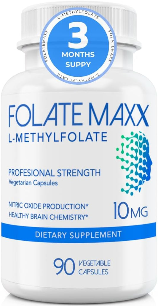 High Potency FolateMaxx L-Methylfolate Capsules 10mg - 90 Count | Non-GMO Active Folate Supplement with 5-MTHF