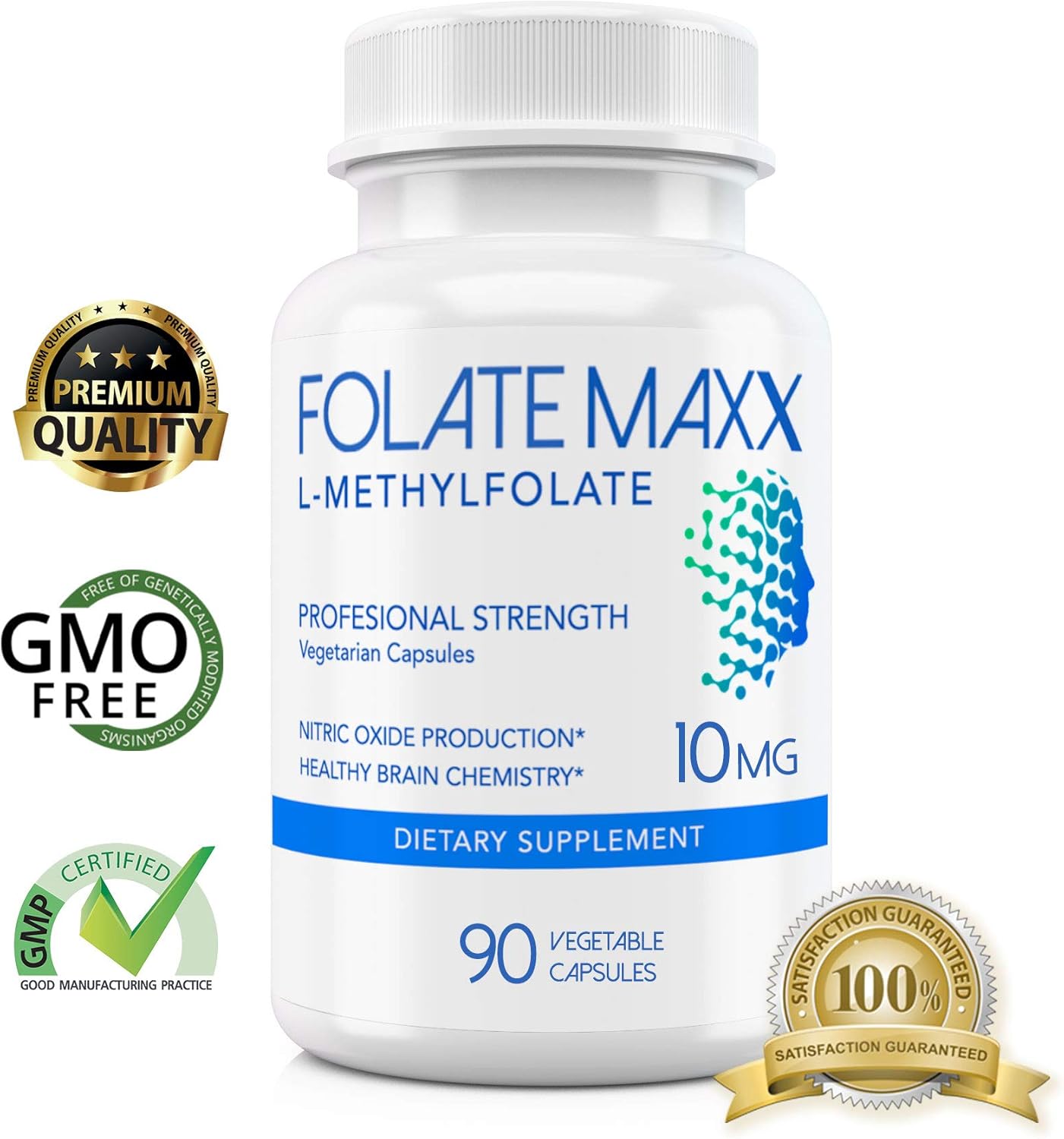 High Potency FolateMaxx L-Methylfolate Capsules 10mg - 90 Count | Non-GMO Active Folate Supplement with 5-MTHF