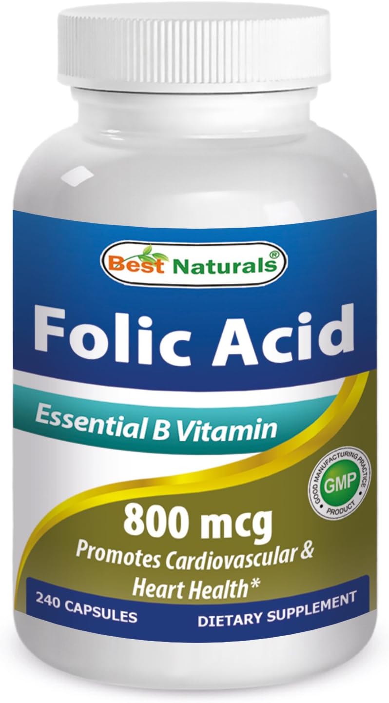 High Potency Folic Acid 800 mcg Supplement - 240 Capsules by Best Naturals