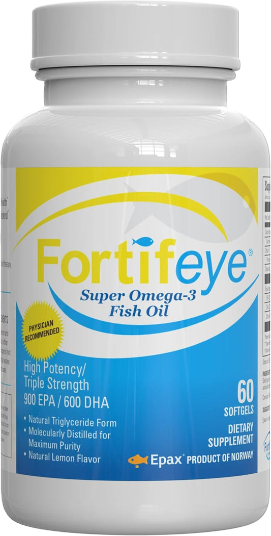 High-Potency Fortifeye Super Omega-3 Fish Oil Supplement | 1600mg Omega-3 with EPA and DHA | Natural Lemon Flavor | 30 Servings