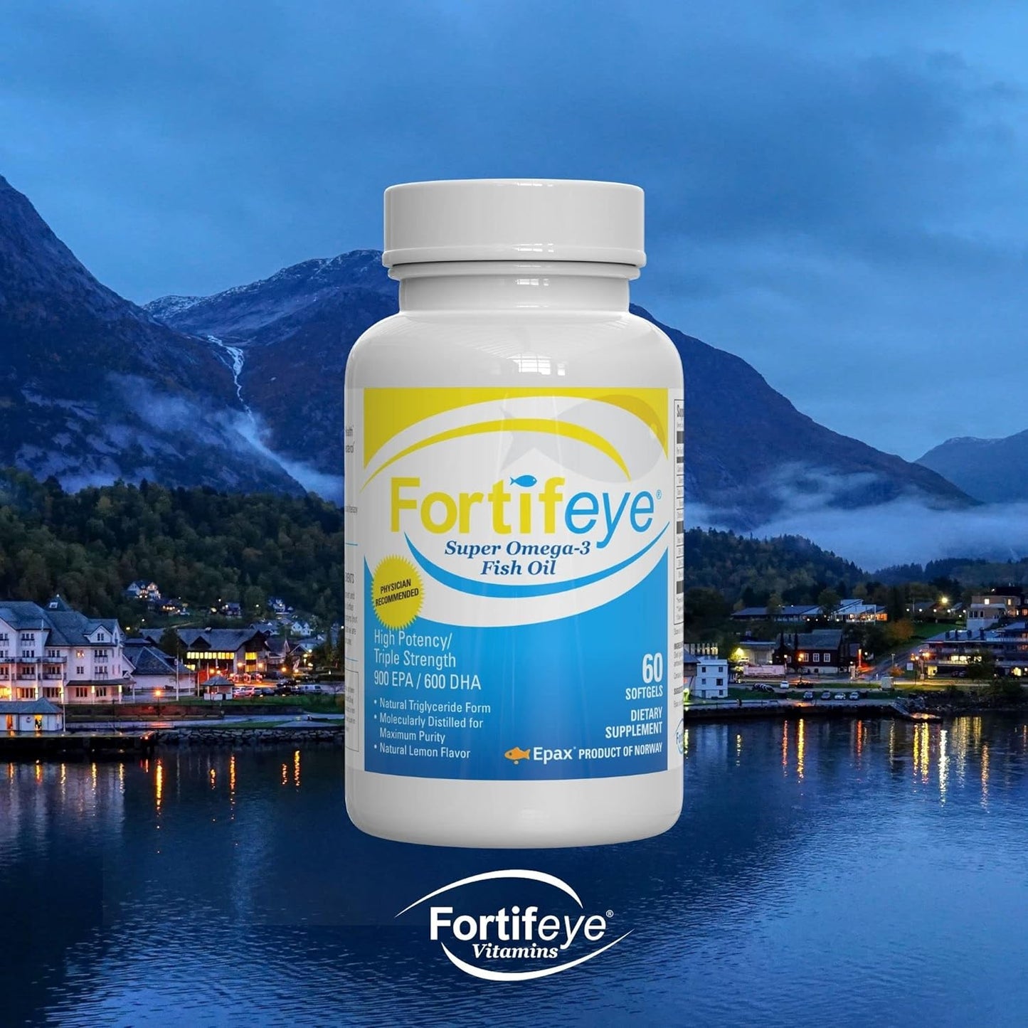 High-Potency Fortifeye Super Omega-3 Fish Oil Supplement | 1600mg Omega-3 with EPA and DHA | Natural Lemon Flavor | 30 Servings