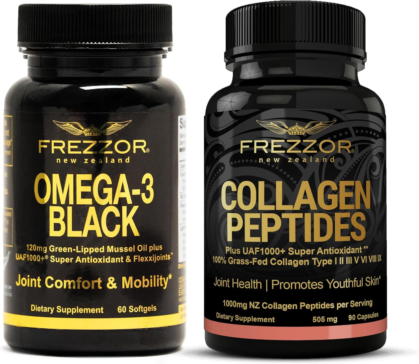 High Potency FREZZOR Omega 3 Black Green Lipped Mussel Oil for Joint Comfort, Mobility, and Collagen Support - 60 Softgels
