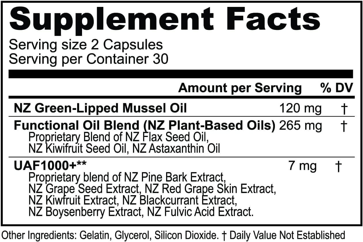 High Potency FREZZOR Omega 3 Black Green Lipped Mussel Oil for Joint Comfort, Mobility, and Collagen Support - 60 Softgels