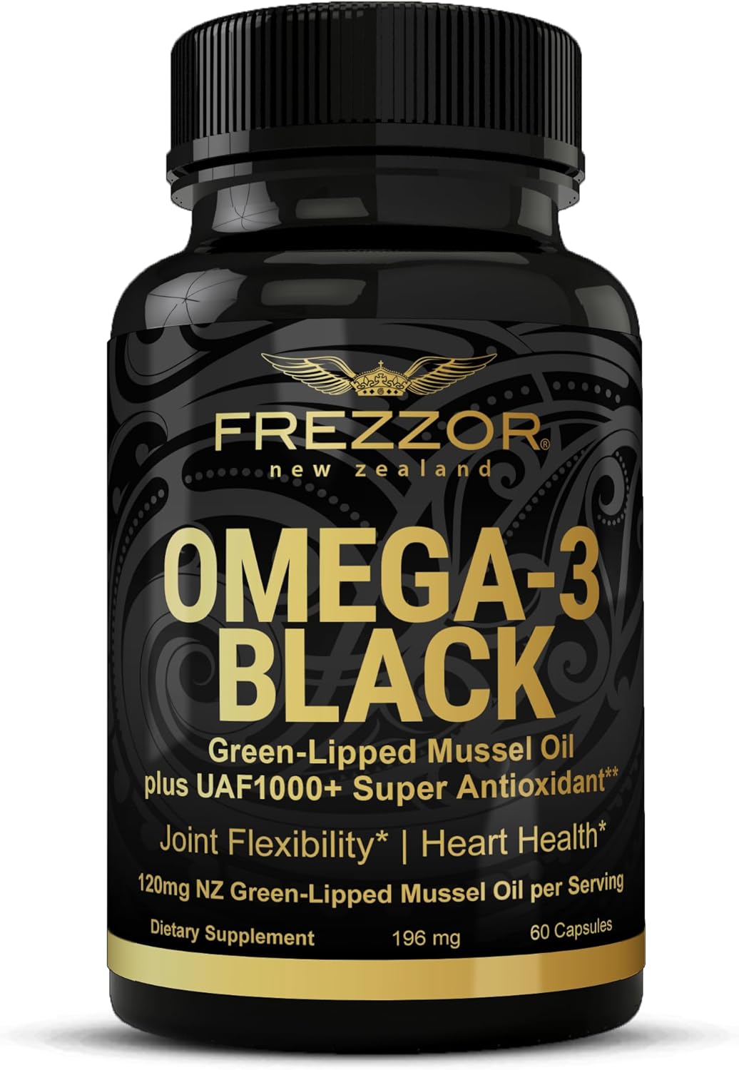 High Potency FREZZOR Omega 3 Black Green Lipped Mussel Oil for Joint Comfort, Mobility, and Collagen Support - 60 Softgels
