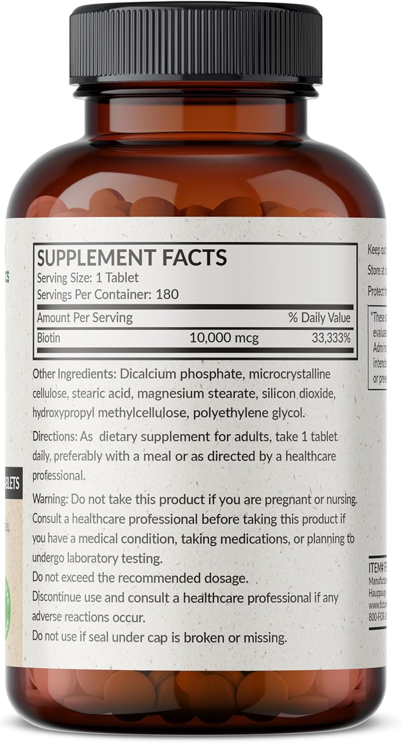 High Potency Futurebiotics Biotin 10,000 MCG Tablets for Healthy Hair, Skin & Nails, Energy - Non-GMO, 180 Veg Tablets