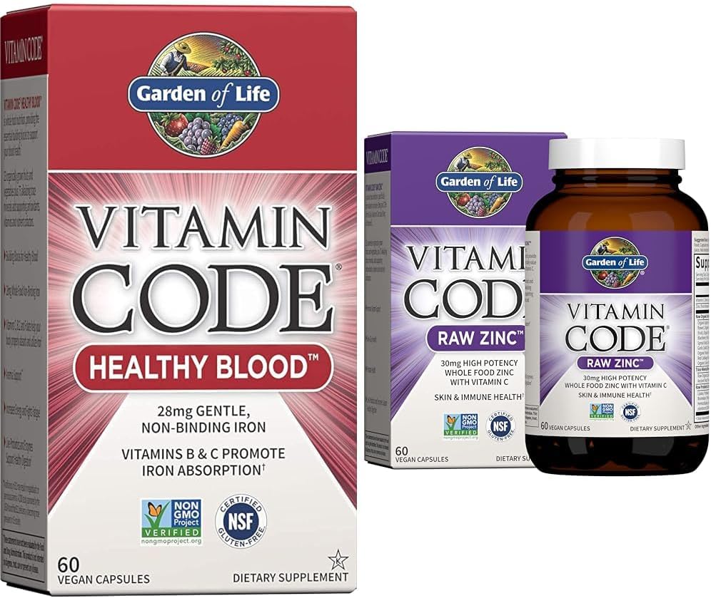High Potency Garden of Life Vitamin Code Healthy Blood Capsules with Zinc - 60ct & 30mg Raw Zinc and Vitamin C Multimineral Supplement