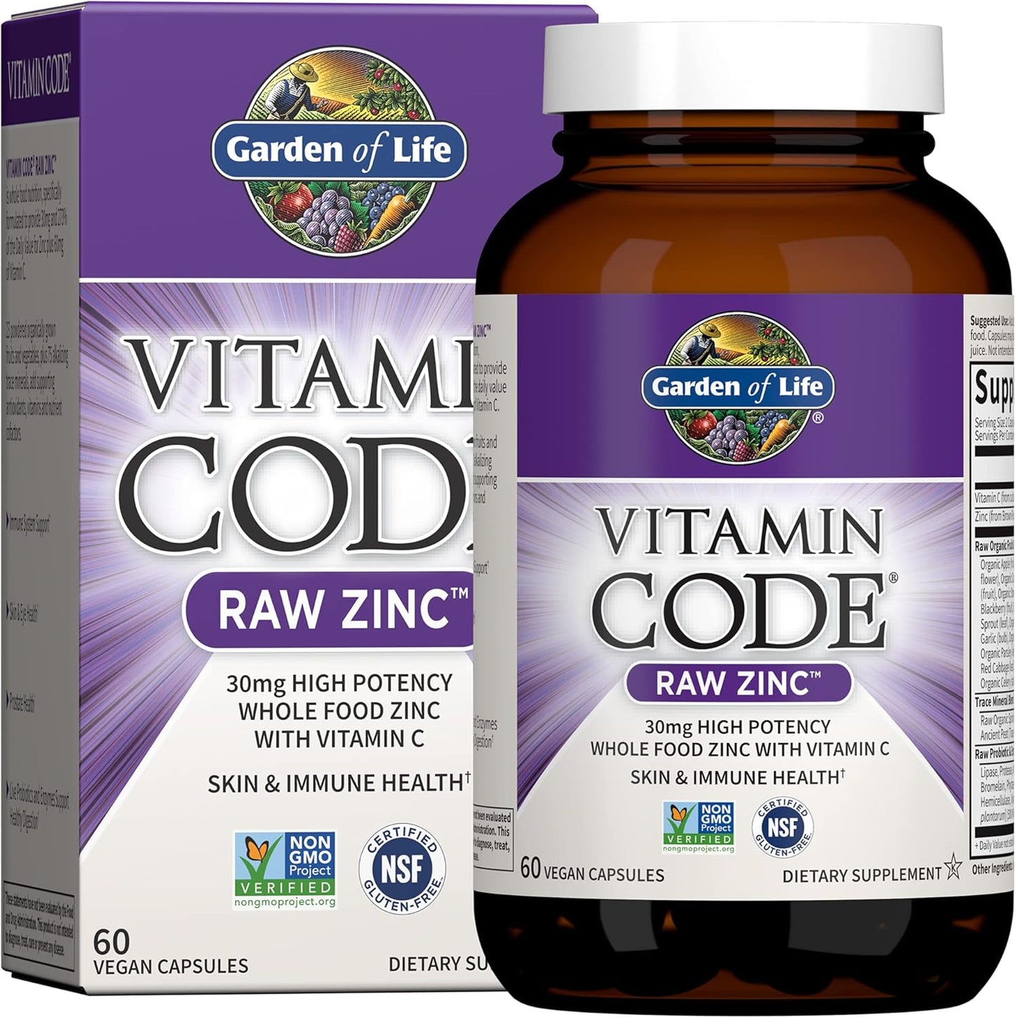 High Potency Garden of Life Vitamin Code Healthy Blood Capsules with Zinc - 60ct & 30mg Raw Zinc and Vitamin C Multimineral Supplement